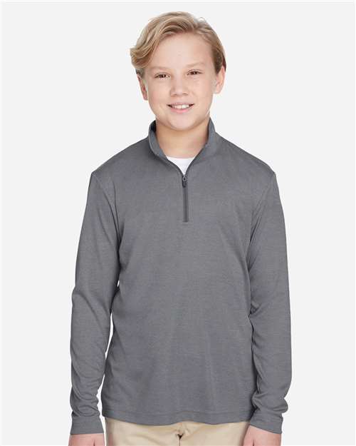 Team 365 TT31HY Youth Zone Sonic Heather Performance Quarter-Zip Pullover - Dark Grey Heather - model front