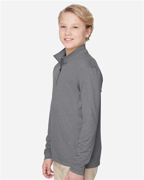 Team 365 TT31HY Youth Zone Sonic Heather Performance Quarter-Zip Pullover - Dark Grey Heather - model side