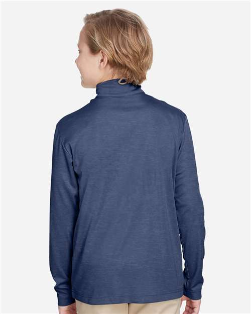 Team 365 TT31HY Youth Zone Sonic Heather Performance Quarter-Zip Pullover - Sport Dark Navy Heather - model back