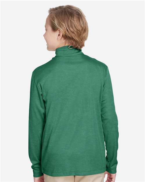 Team 365 TT31HY Youth Zone Sonic Heather Performance Quarter-Zip Pullover - Sport Forest Heather - model back