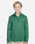 Team 365 TT31HY Youth Zone Sonic Heather Performance Quarter-Zip Pullover - Sport Forest Heather - model front