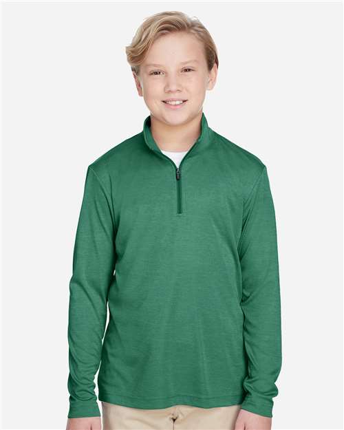 Team 365 TT31HY Youth Zone Sonic Heather Performance Quarter-Zip Pullover - Sport Forest Heather - model front