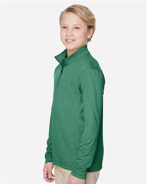 Team 365 TT31HY Youth Zone Sonic Heather Performance Quarter-Zip Pullover - Sport Forest Heather - model side