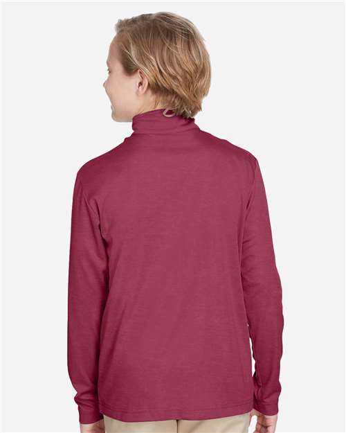 Team 365 TT31HY Youth Zone Sonic Heather Performance Quarter-Zip Pullover - Sport Maroon Heather - model back