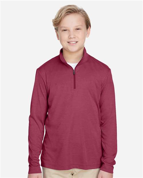 Team 365 TT31HY Youth Zone Sonic Heather Performance Quarter-Zip Pullover - Sport Maroon Heather - model front