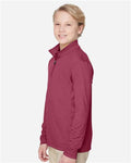 Team 365 TT31HY Youth Zone Sonic Heather Performance Quarter-Zip Pullover - Sport Maroon Heather - model side