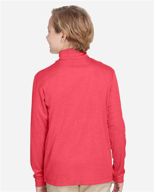 Team 365 TT31HY Youth Zone Sonic Heather Performance Quarter-Zip Pullover - Sport Red Heather - model back