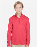 Team 365 TT31HY Youth Zone Sonic Heather Performance Quarter-Zip Pullover - Sport Red Heather - model front