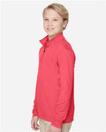 Team 365 TT31HY Youth Zone Sonic Heather Performance Quarter-Zip Pullover - Sport Red Heather - model side