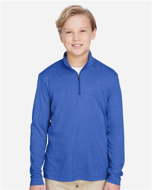 Team 365 TT31HY Youth Zone Sonic Heather Performance Quarter-Zip Pullover - Sport Royal Heather - model front