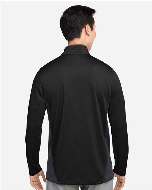 Harriton M786 Men's Flash Snag Protection Plus IL Colorblock Quarter-Zip Pullover - Black/ Dark Charcoal - model back