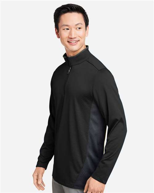 Harriton M786 Men's Flash Snag Protection Plus IL Colorblock Quarter-Zip Pullover - Black/ Dark Charcoal - model side