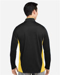Harriton M786 Men's Flash Snag Protection Plus IL Colorblock Quarter-Zip Pullover - Black/ Sunray Yellow - model back