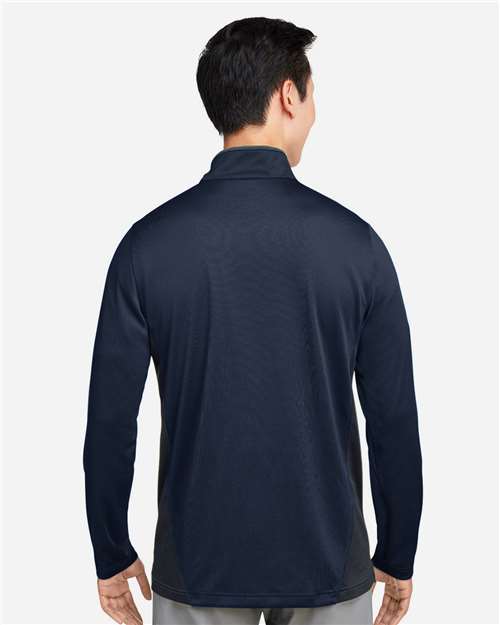 Harriton M786 Men's Flash Snag Protection Plus IL Colorblock Quarter-Zip Pullover - Dark Navy/ Dark Charcoal - model back