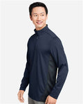 Harriton M786 Men's Flash Snag Protection Plus IL Colorblock Quarter-Zip Pullover - Dark Navy/ Dark Charcoal - model side