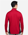 Harriton M786 Men's Flash Snag Protection Plus IL Colorblock Quarter-Zip Pullover - Red/ Black - model back