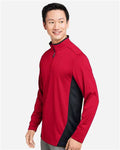 Harriton M786 Men's Flash Snag Protection Plus IL Colorblock Quarter-Zip Pullover - Red/ Black - model side