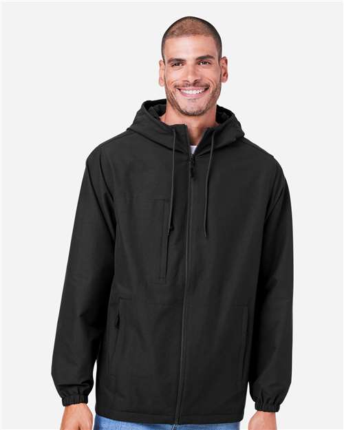 Harriton M73 Unisex Flex Twill Hooded Jacket - Black - model front