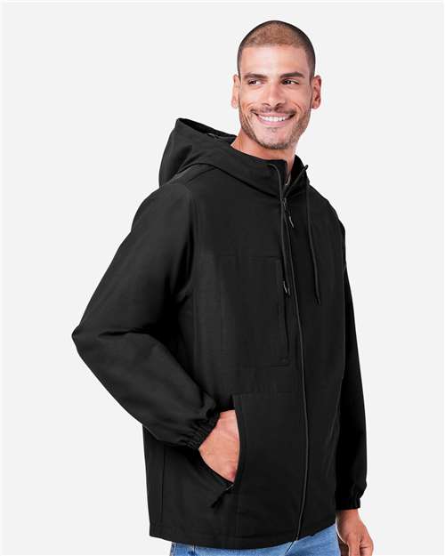 Harriton M73 Unisex Flex Twill Hooded Jacket - Black - model side