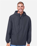 Harriton M73 Unisex Flex Twill Hooded Jacket - Dark Charcoal - model front