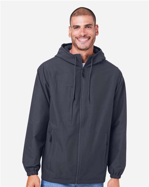 Harriton M73 Unisex Flex Twill Hooded Jacket - Dark Charcoal - model front