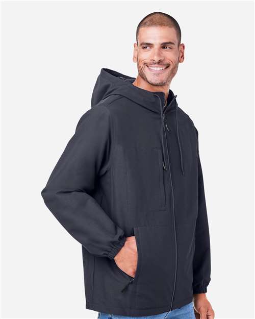 Harriton M73 Unisex Flex Twill Hooded Jacket - Dark Charcoal - model side