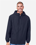 Harriton M73 Unisex Flex Twill Hooded Jacket - Dark Navy - model front