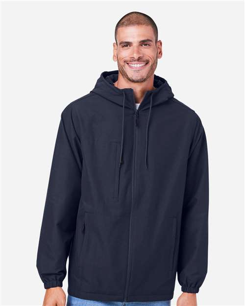 Harriton M73 Unisex Flex Twill Hooded Jacket - Dark Navy - model front