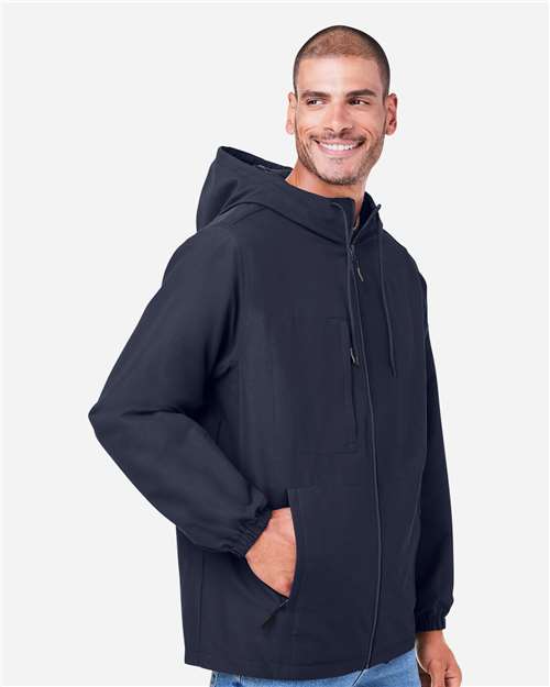 Harriton M73 Unisex Flex Twill Hooded Jacket - Dark Navy - model side