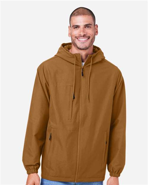 Harriton M73 Unisex Flex Twill Hooded Jacket - Duck Brown - model front