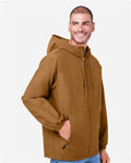 Harriton M73 Unisex Flex Twill Hooded Jacket - Duck Brown - model side