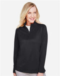 Harriton M748W Women's Advantage Snag Protection Plus Quarter-Zip Pullover - Black - model front