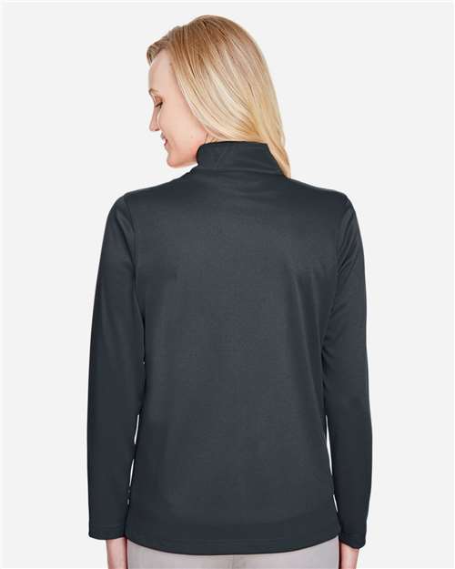 Harriton M748W Women's Advantage Snag Protection Plus Quarter-Zip Pullover - Dark Charcoal - model back