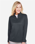 Harriton M748W Women's Advantage Snag Protection Plus Quarter-Zip Pullover - Dark Charcoal - model front