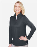 Harriton M748W Women's Advantage Snag Protection Plus Quarter-Zip Pullover - Dark Charcoal - model side