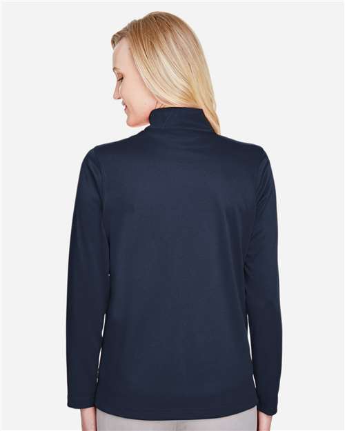 Harriton M748W Women's Advantage Snag Protection Plus Quarter-Zip Pullover - Dark Navy - model back