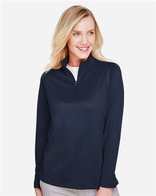 Harriton M748W Women's Advantage Snag Protection Plus Quarter-Zip Pullover - Dark Navy - model front