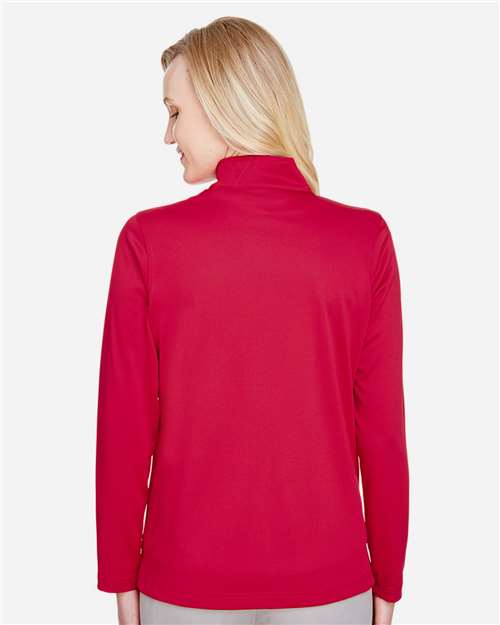 Harriton M748W Women's Advantage Snag Protection Plus Quarter-Zip Pullover - Red - model back