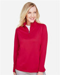 Harriton M748W Women's Advantage Snag Protection Plus Quarter-Zip Pullover - Red - model front