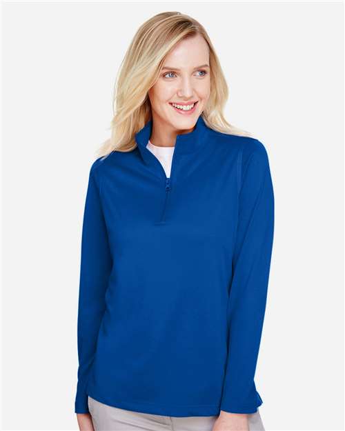 Harriton M748W Women's Advantage Snag Protection Plus Quarter-Zip Pullover - True Royal - model front