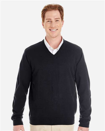 Harriton M420 Men's Pilbloc V-Neck Sweater - Black - model front