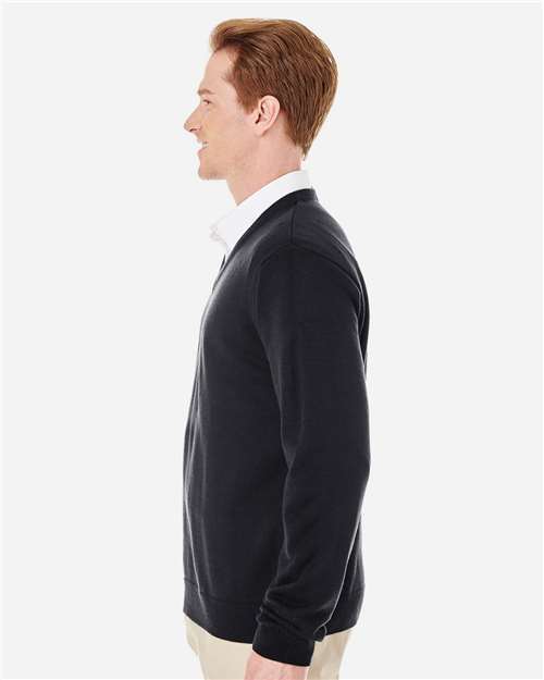 Harriton M420 Men's Pilbloc V-Neck Sweater - Black - model side