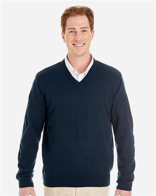 Harriton M420 Men's Pilbloc V-Neck Sweater - Dark Navy - model front