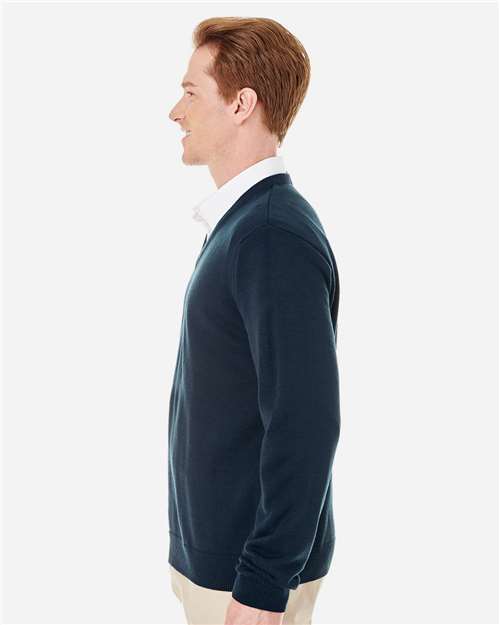 Harriton M420 Men's Pilbloc V-Neck Sweater - Dark Navy - model side