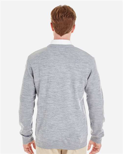 Harriton M420 Men's Pilbloc V-Neck Sweater - Grey Heather - model back