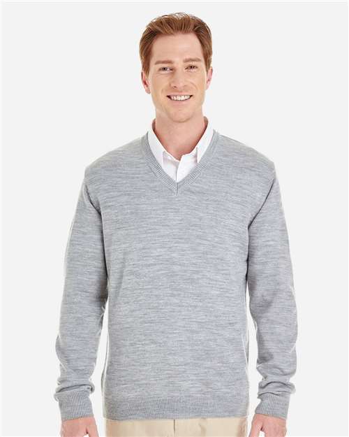 Harriton M420 Men's Pilbloc V-Neck Sweater - Grey Heather - model front