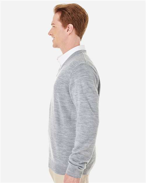 Harriton M420 Men's Pilbloc V-Neck Sweater - Grey Heather - model side