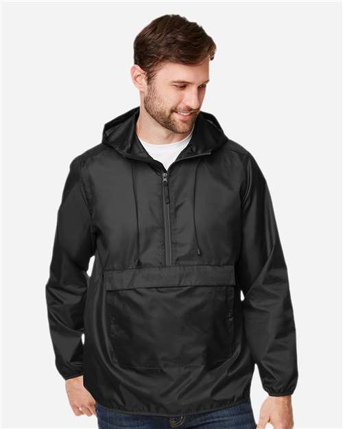 Team 365 TT77 Unisex Zone Protect Packable Anorak Jacket - Black - model front