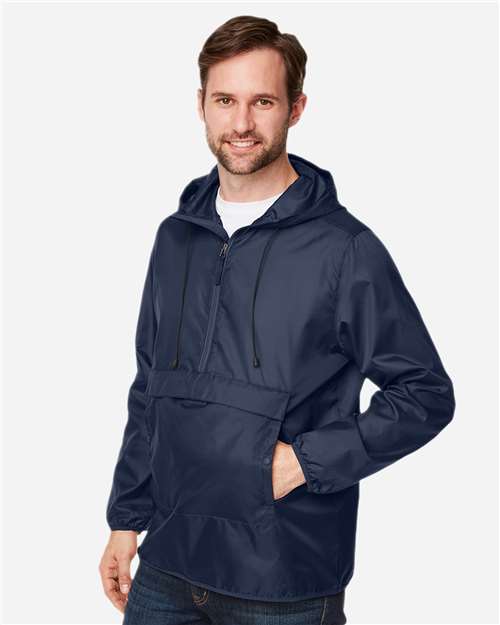 Team 365 TT77 Unisex Zone Protect Packable Anorak Jacket - Sport Dark Navy - model side