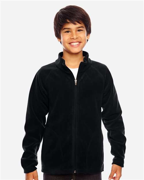 Team 365 TT90Y Youth Campus Microfleece Jacket - Black - model front